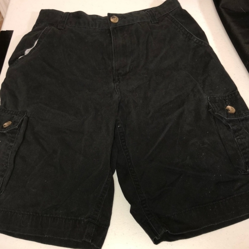 Faded Glory Black Cargo Shorts Boy's Size 10 Adjustable Waist 100% Cotton EUC